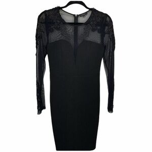 New Entry Womens Black Fitted Lace Detail Dress M